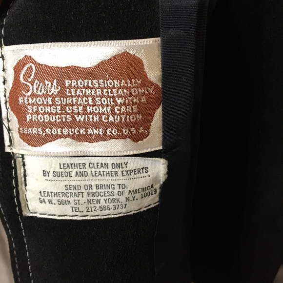 Vintage black suede trench coat white stitching. Historic Sears Roebuck & USA Co - Picture 14 of 16